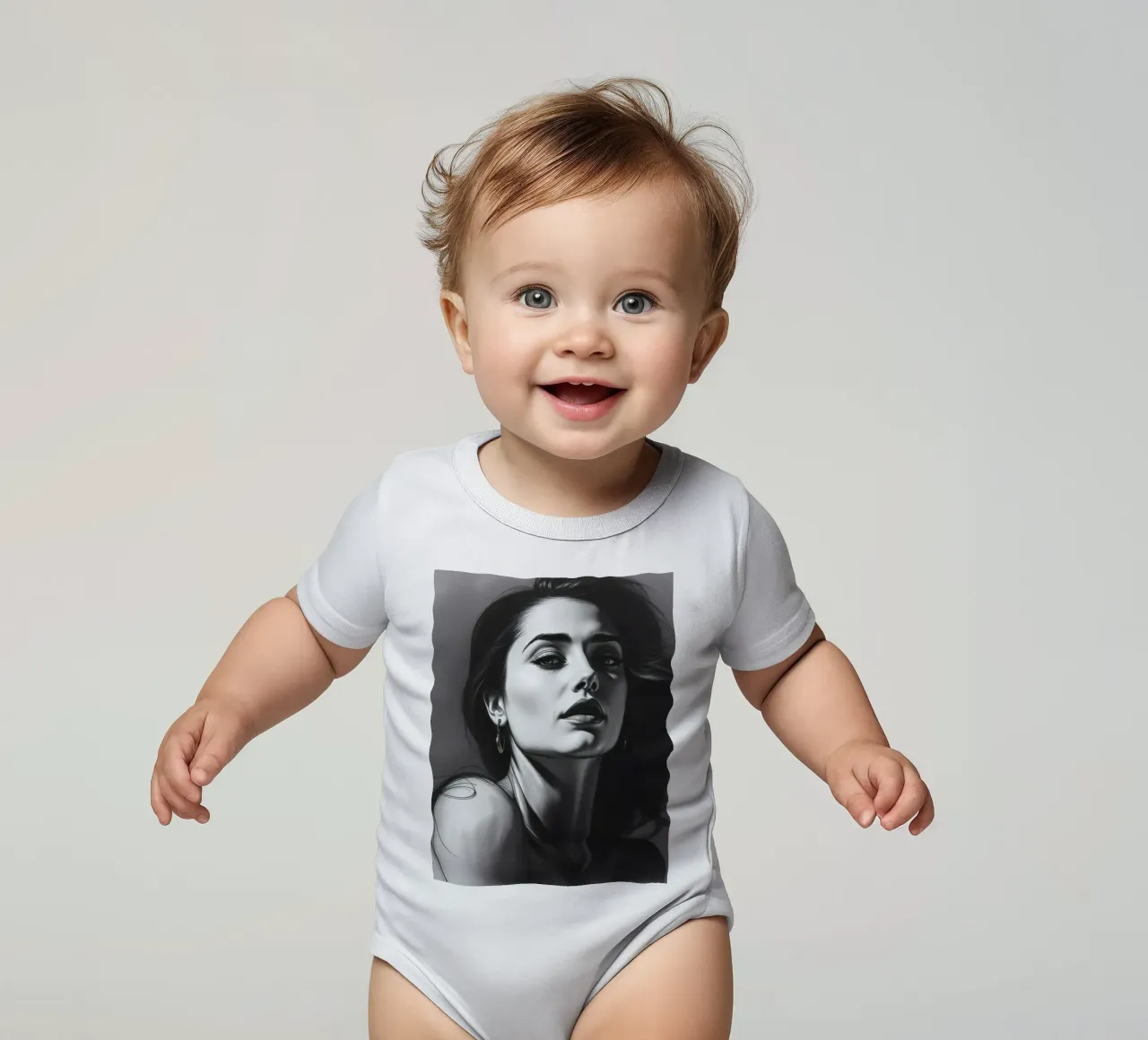 Fesselndes Porträt einer Frau mit wallendem Haar Kurzarm Babybody von DesignDoodle