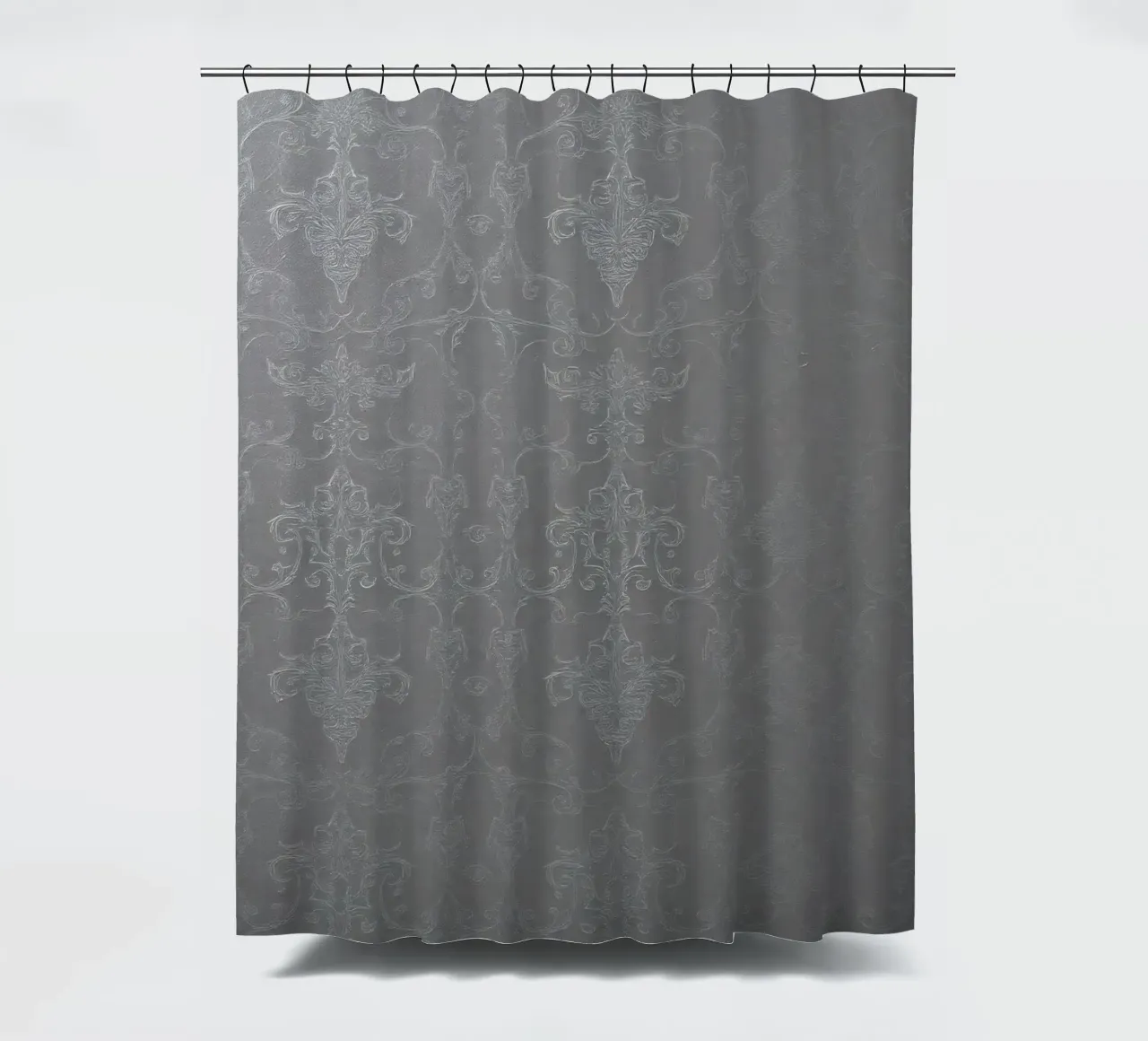 Elegant textured wallpaper with intricate pattern and subtle shower curtain by DesignDoodle