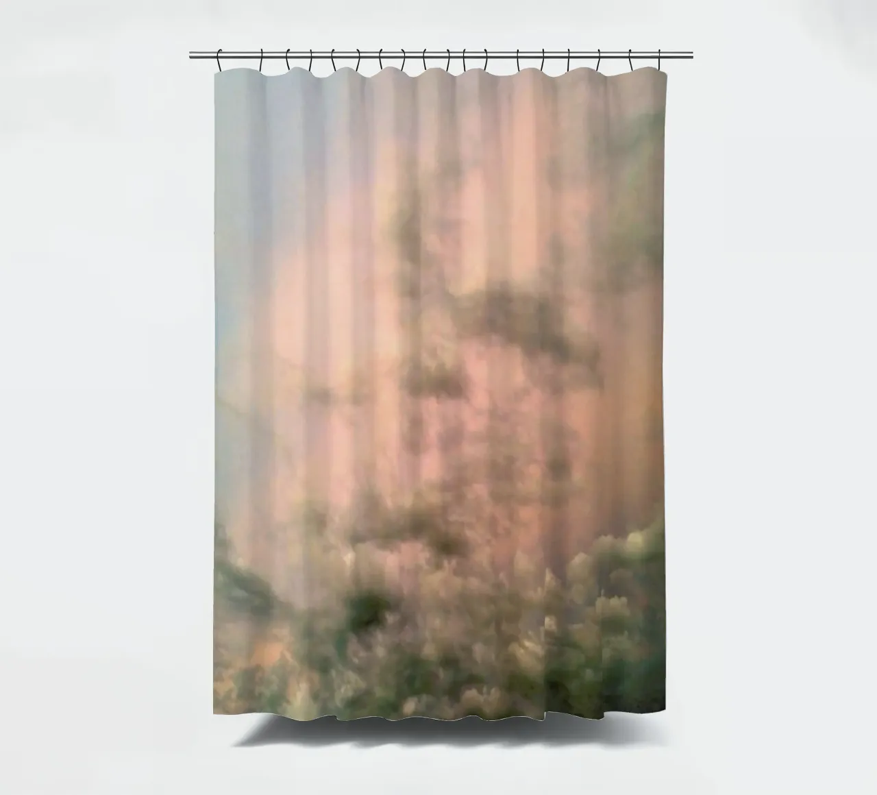 Pink Epic shower curtain by Angelo Cerantola