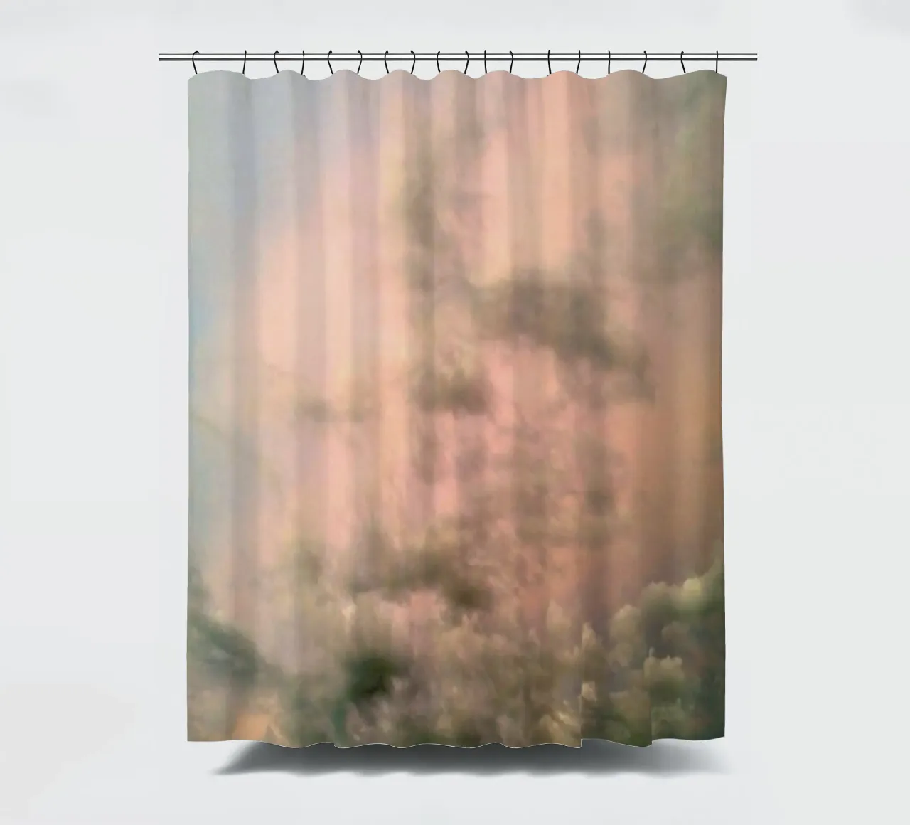 Pink Epic shower curtain by Angelo Cerantola