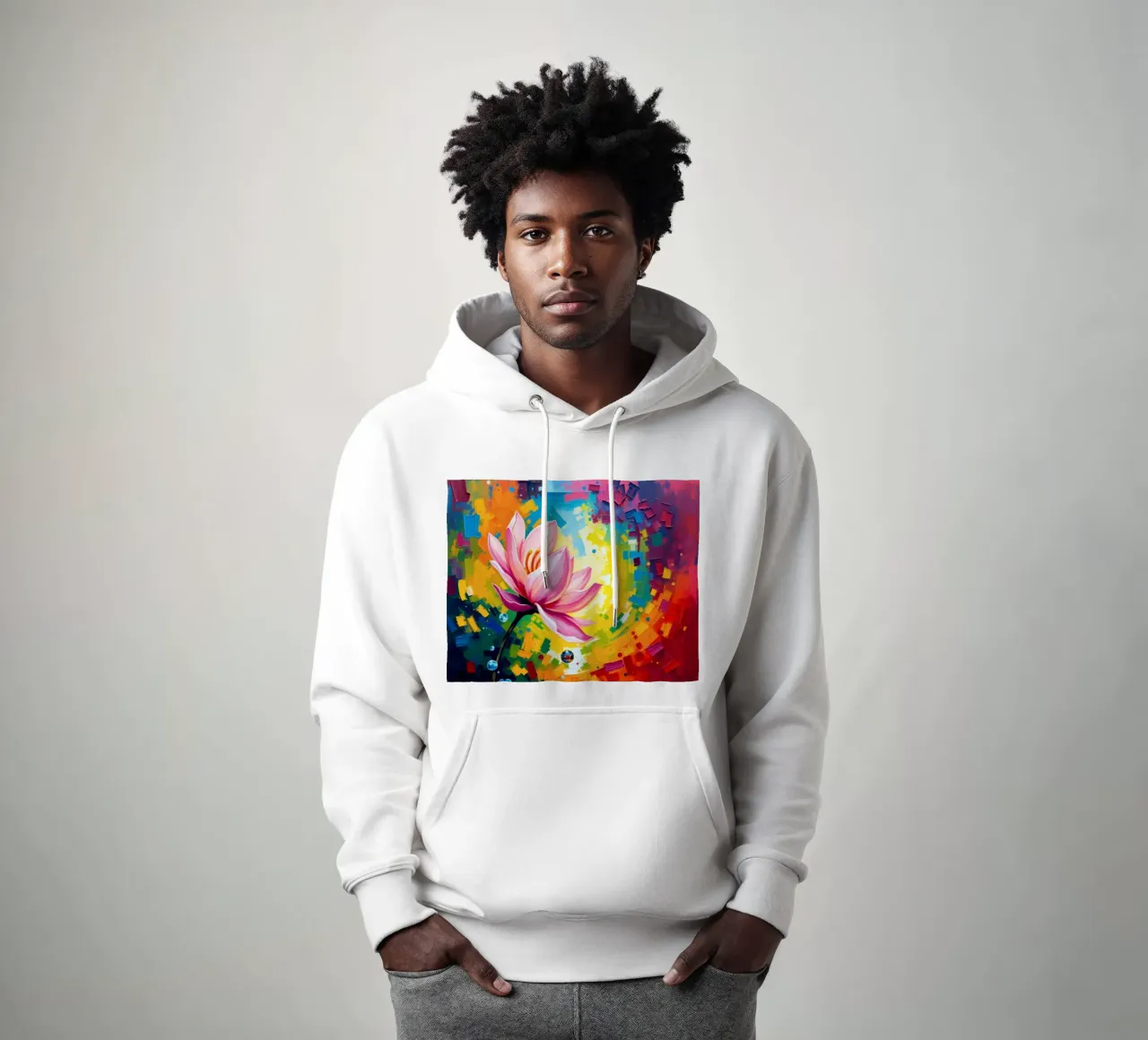 fleur de lotus s'épanouissant dans un fond d'écran abstrait et coloré sweat à capuche de DesignDoodle