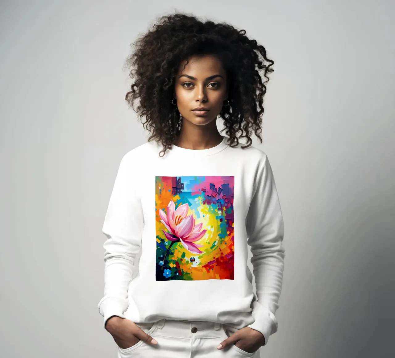 fleur de lotus s'épanouissant dans un fond d'écran abstrait et coloré sweat de DesignDoodle