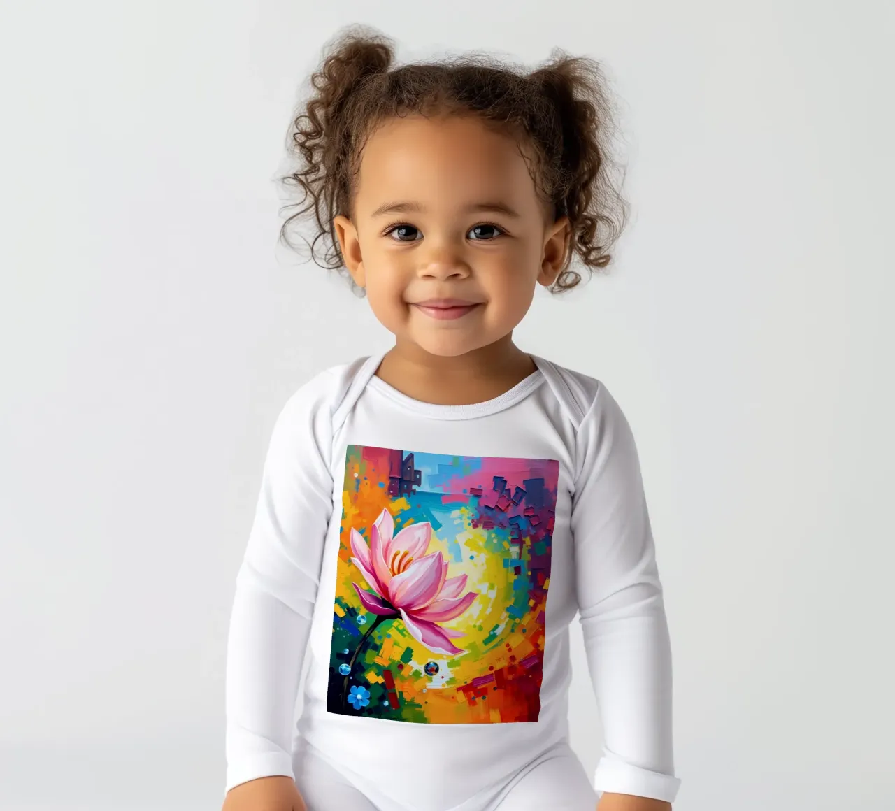 lotusbloem die in een abstract kleurrijk behang bloeit babyrompertje lange mouwen van DesignDoodle