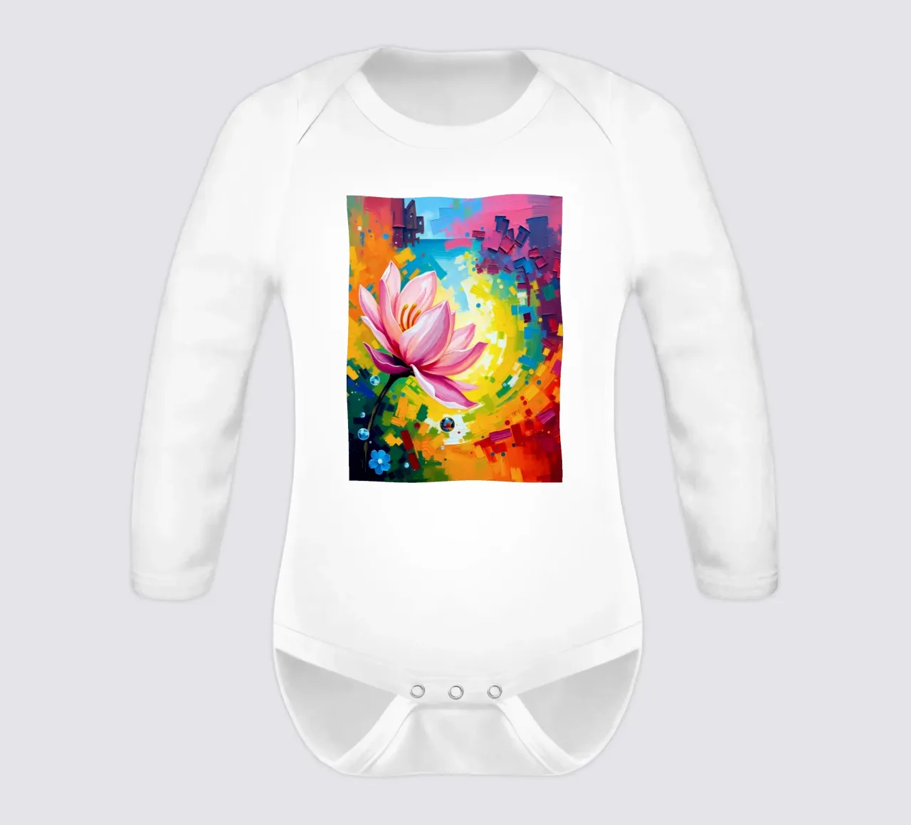 lotusbloem die in een abstract kleurrijk behang bloeit babyrompertje lange mouwen van DesignDoodle
