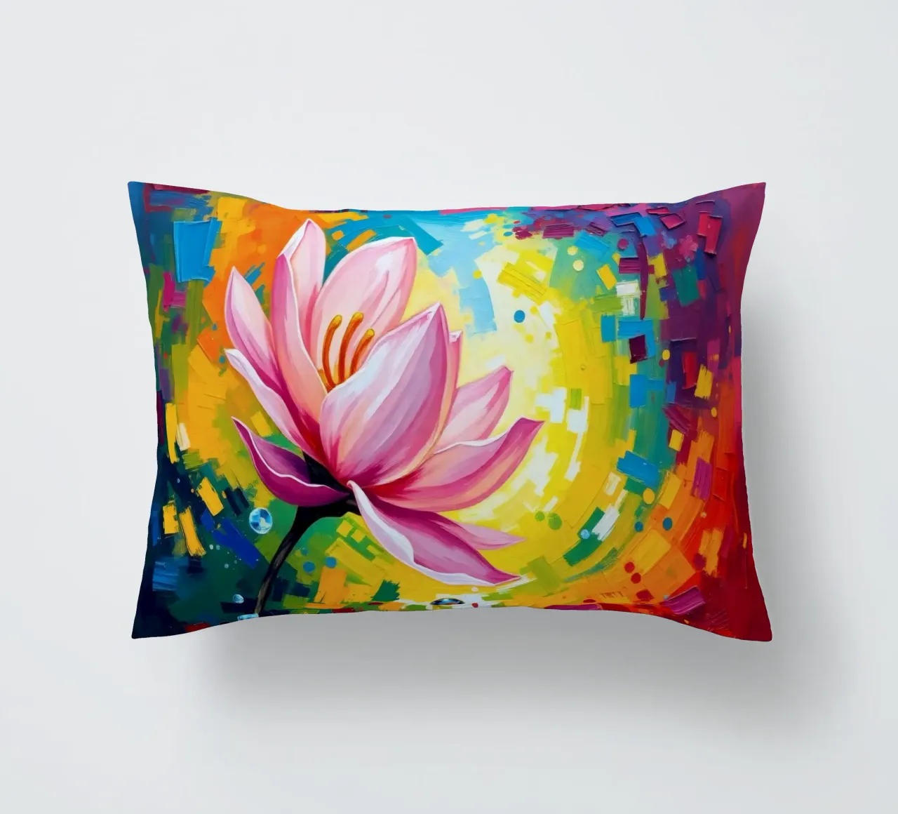 Fiore di loto che sboccia in una carta da parati astratta e colorata cuscino da DesignDoodle