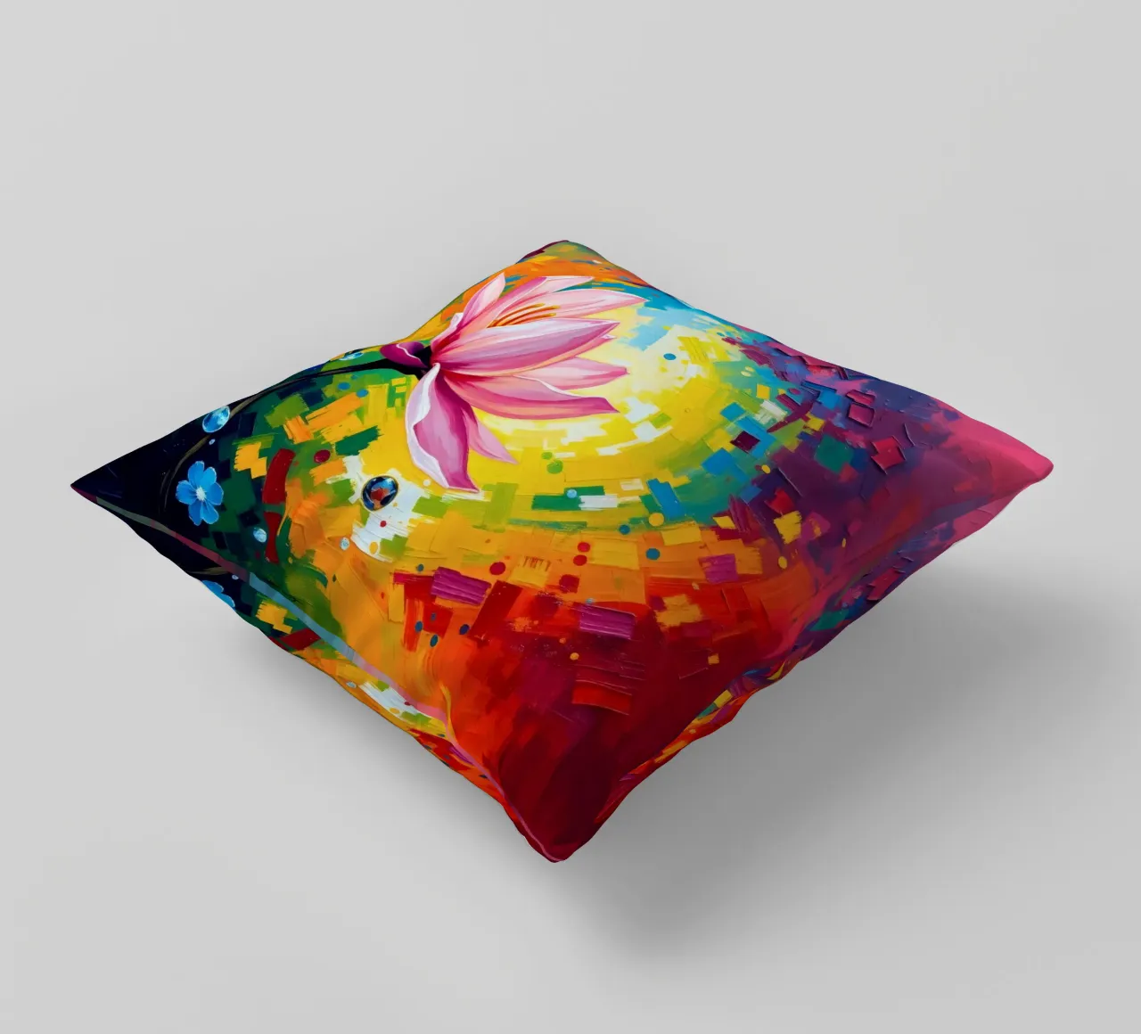 Fiore di loto che sboccia in una carta da parati astratta e colorata cuscino da DesignDoodle