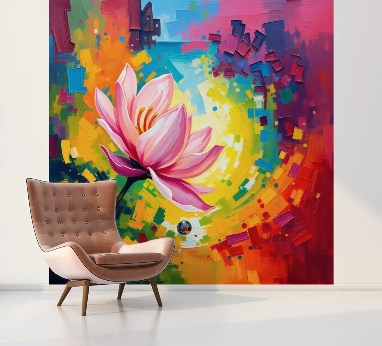 fleur de lotus s'épanouissant dans un fond d'écran abstrait et coloré papier peint photo de DesignDoodle