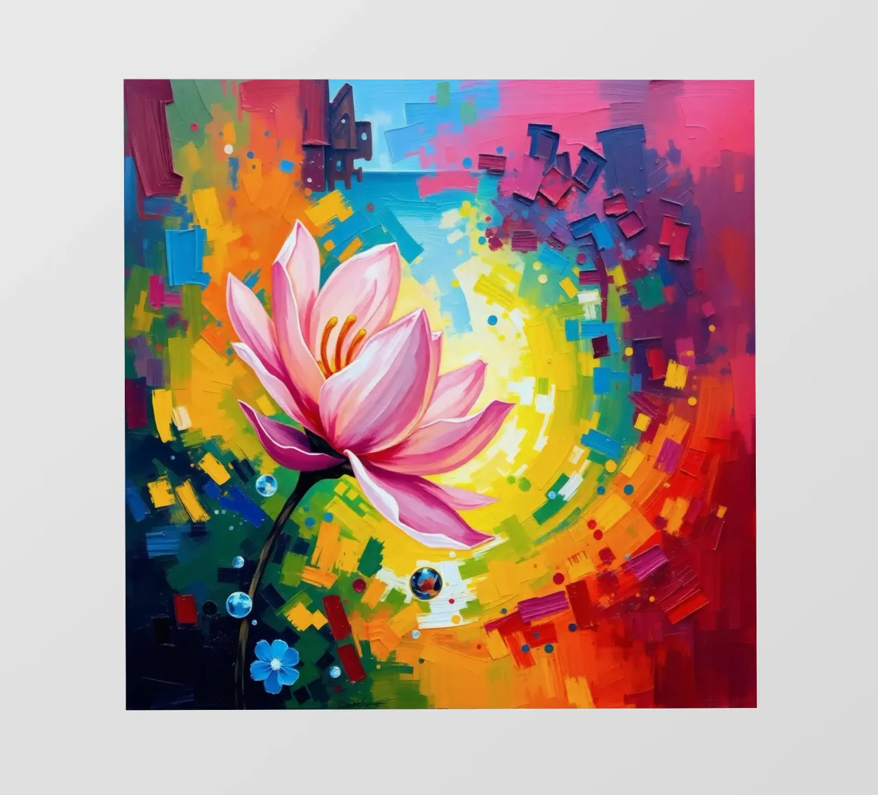fleur de lotus s'épanouissant dans un fond d'écran abstrait et coloré papier peint photo de DesignDoodle