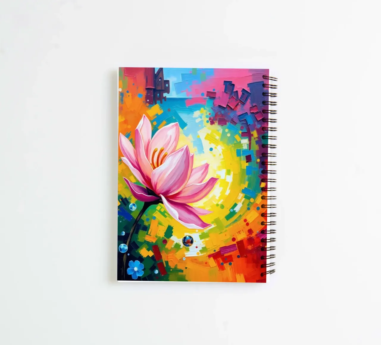 fleur de lotus s'épanouissant dans un fond d'écran abstrait et coloré carnet à spirale de DesignDoodle