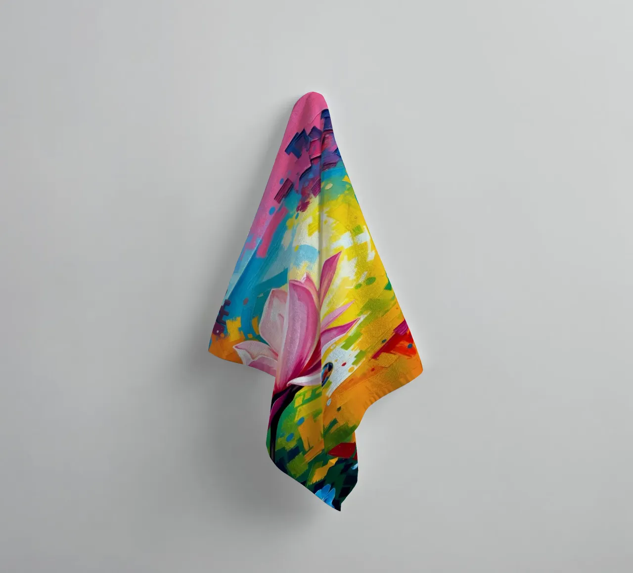 lotusbloem die in een abstract kleurrijk behang bloeit badhanddoek van DesignDoodle