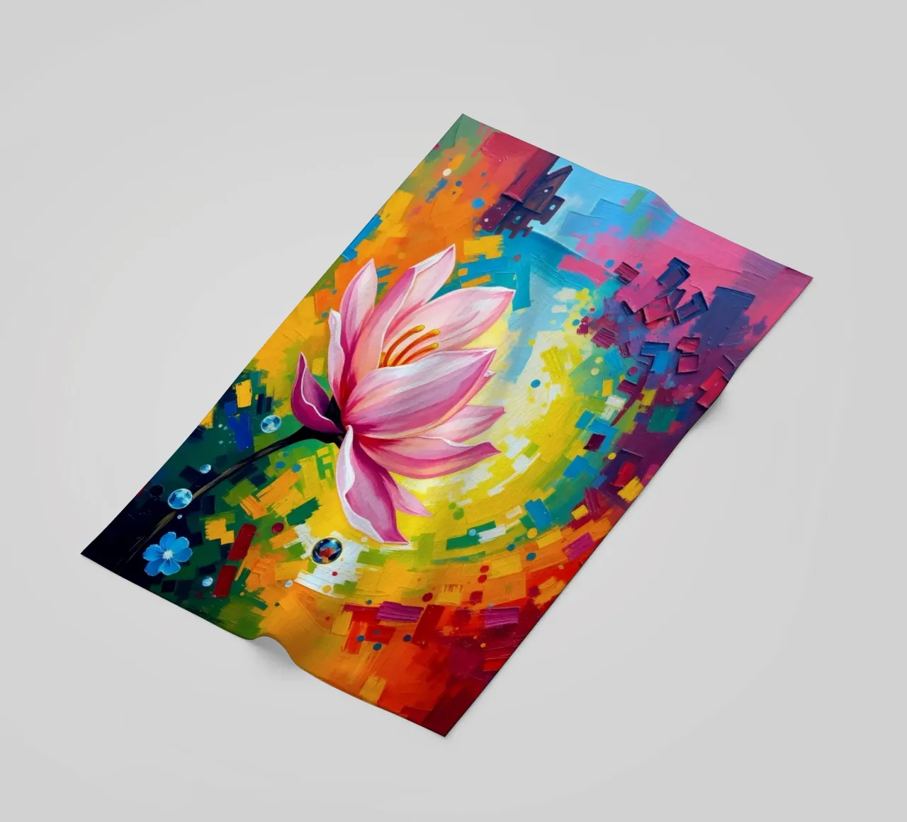 fleur de lotus s'épanouissant dans un fond d'écran abstrait et coloré serviette de plage de DesignDoodle