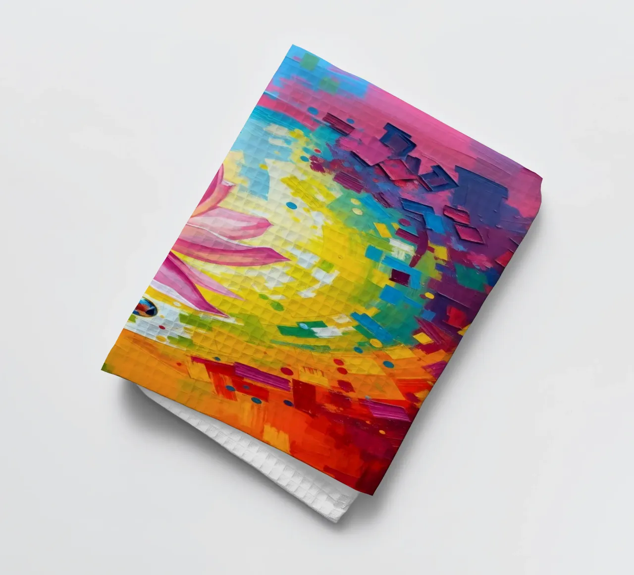 lotusbloem die in een abstract kleurrijk behang bloeit theedoek van DesignDoodle
