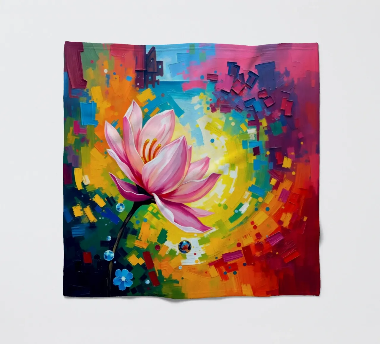fleur de lotus s'épanouissant dans un fond d'écran abstrait et coloré plaid polaire de DesignDoodle