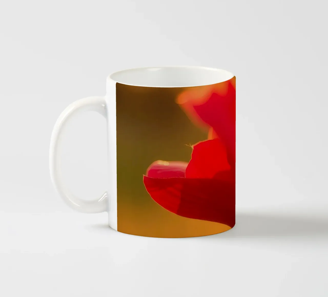 red flower petal illuminated by sunlight ceramic mug by DesignDoodle