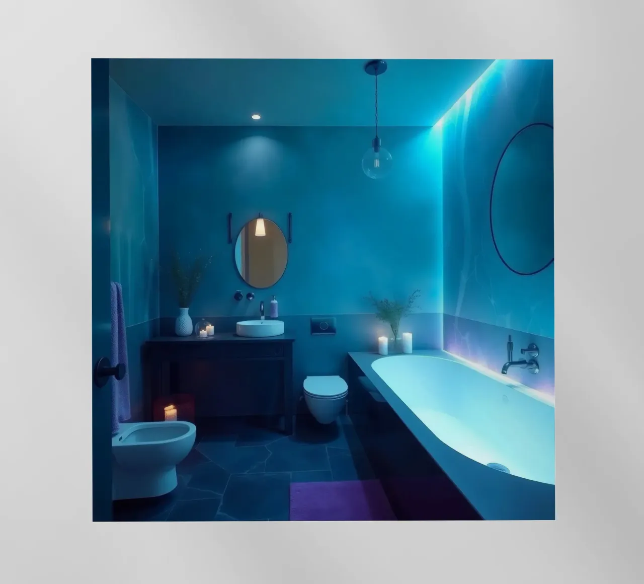 Bagno moderno con illuminazione blu pellicola backlit da DesignDoodle