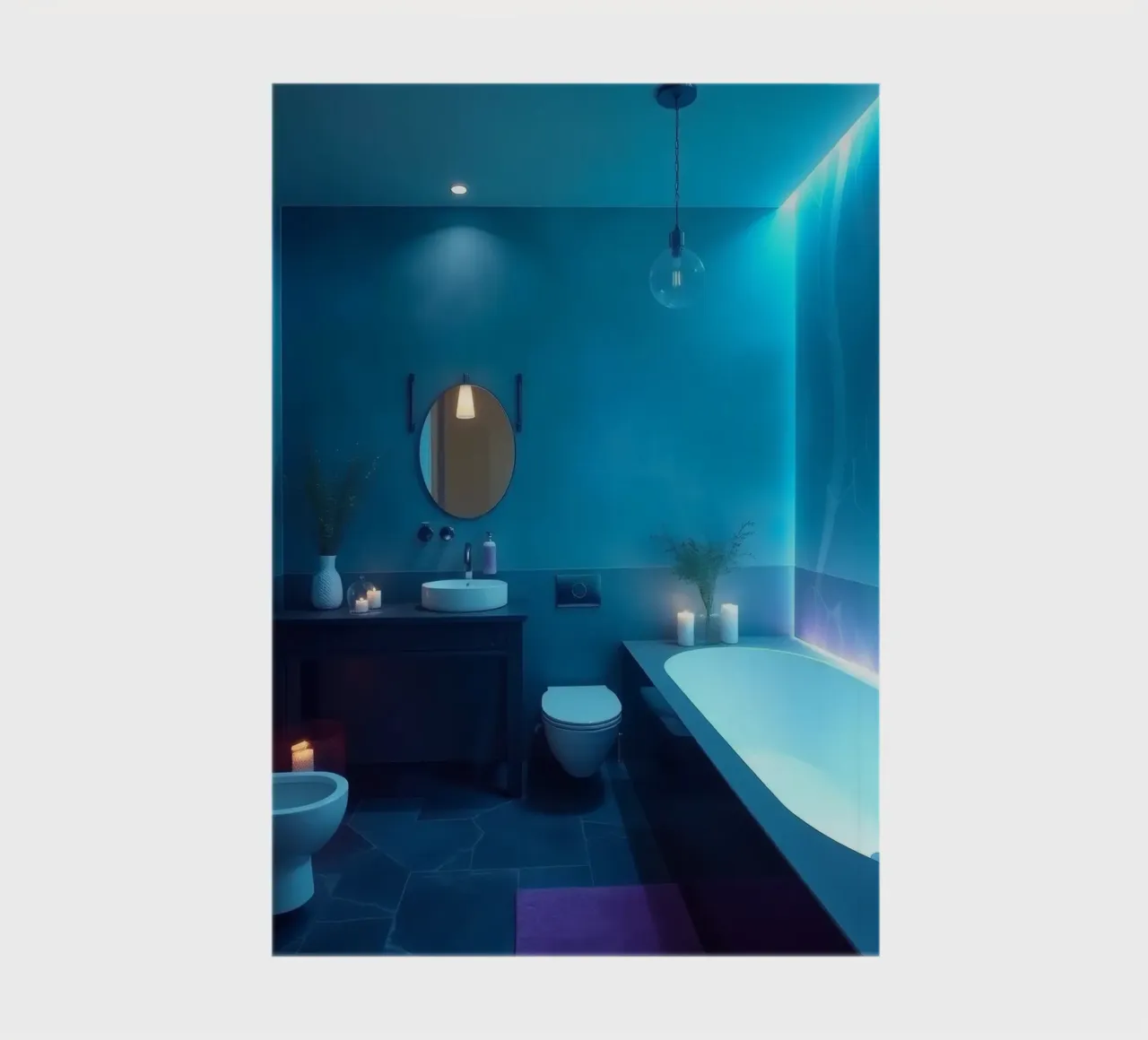 Modern bathroom design showcasing blue lighting notebook by DesignDoodle