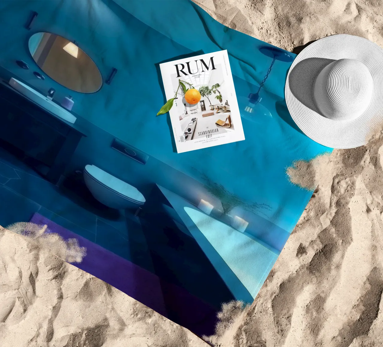 Bagno moderno con illuminazione blu telo mare da DesignDoodle