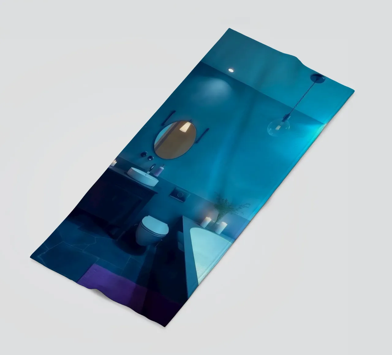 Bagno moderno con illuminazione blu telo mare da DesignDoodle