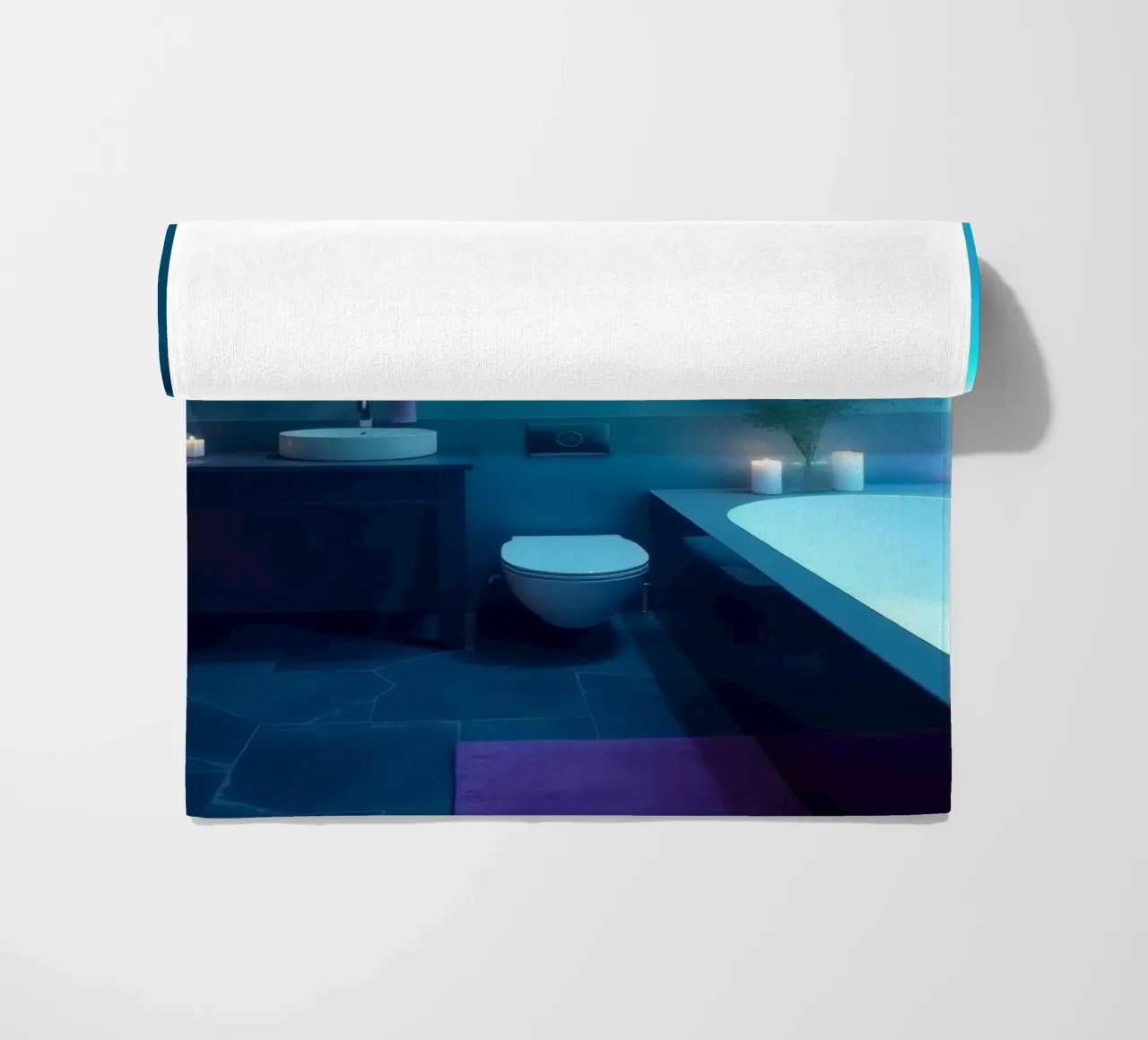 Bagno moderno con illuminazione blu telo mare da DesignDoodle