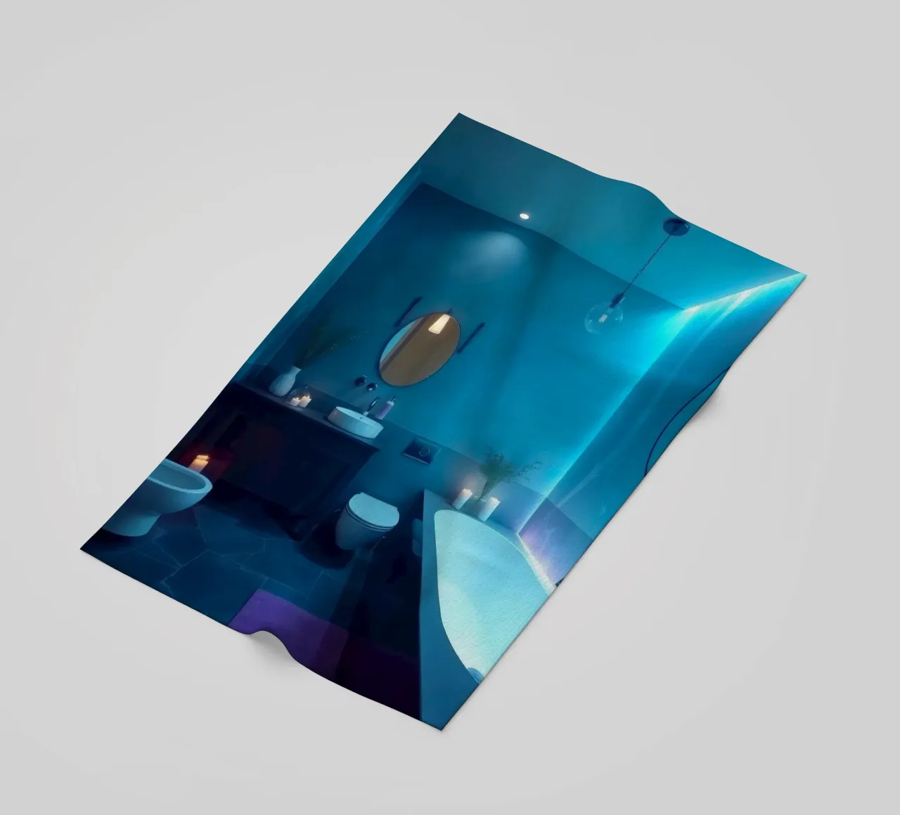 Bagno moderno con illuminazione blu telo mare da DesignDoodle