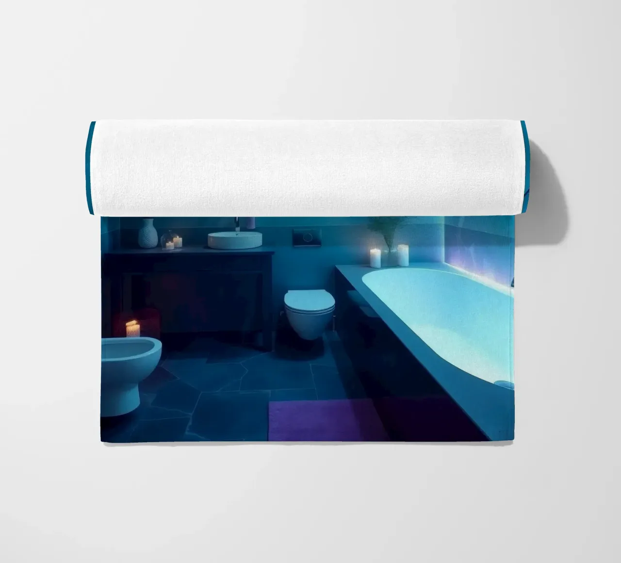 Bagno moderno con illuminazione blu telo mare da DesignDoodle
