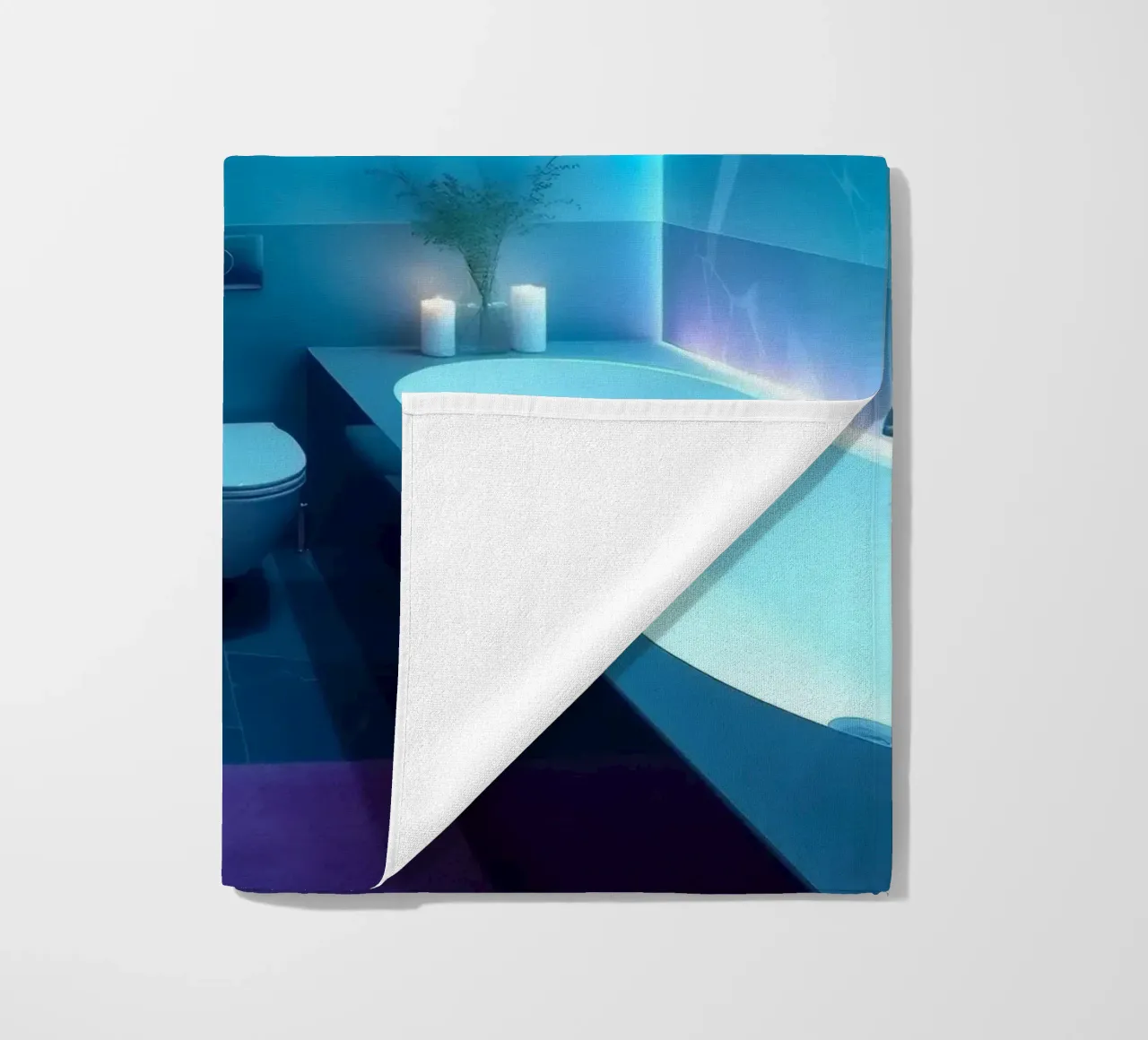 Bagno moderno con illuminazione blu telo mare da DesignDoodle