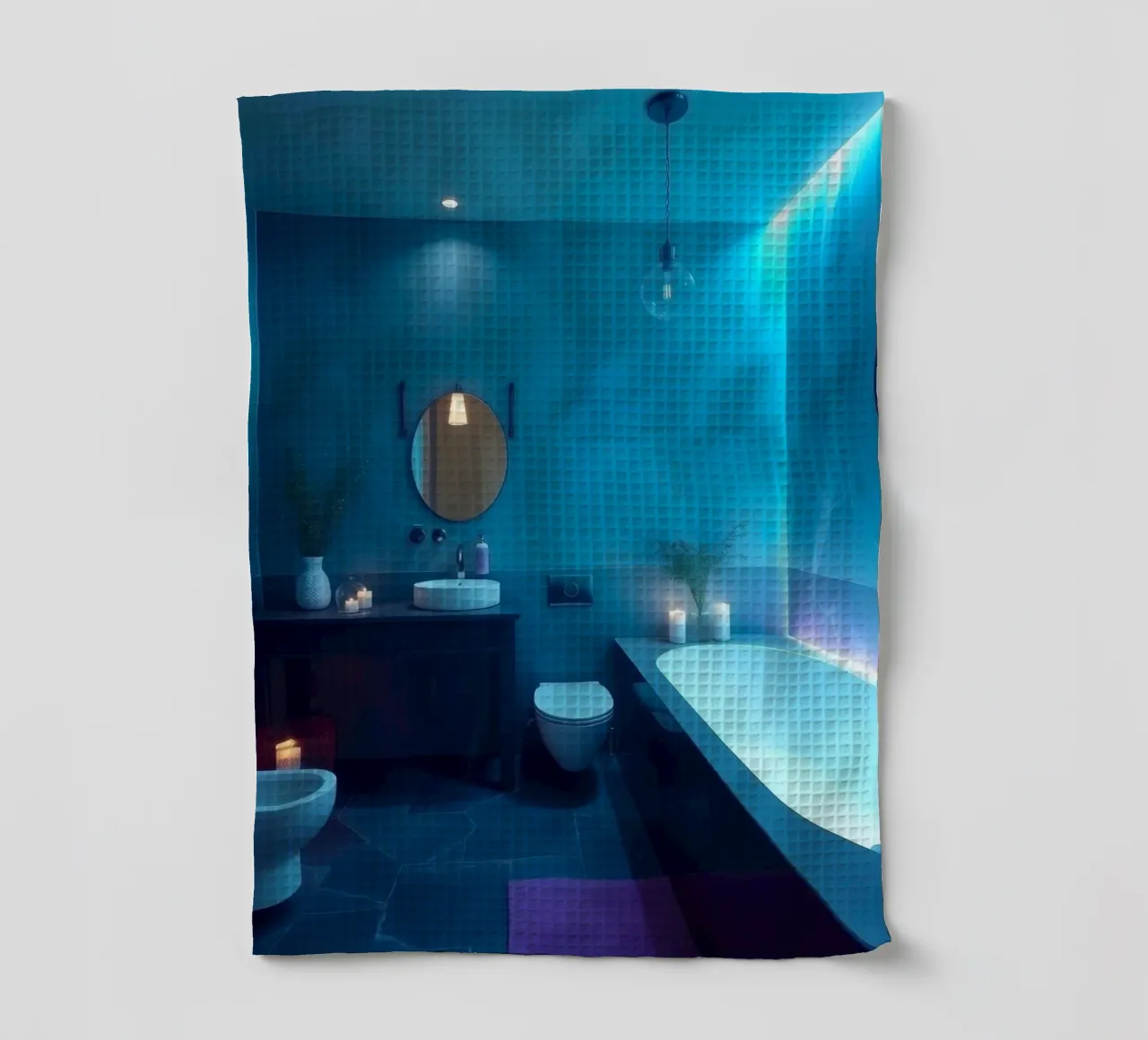 Bagno moderno con illuminazione blu canovaccio da cucina da DesignDoodle