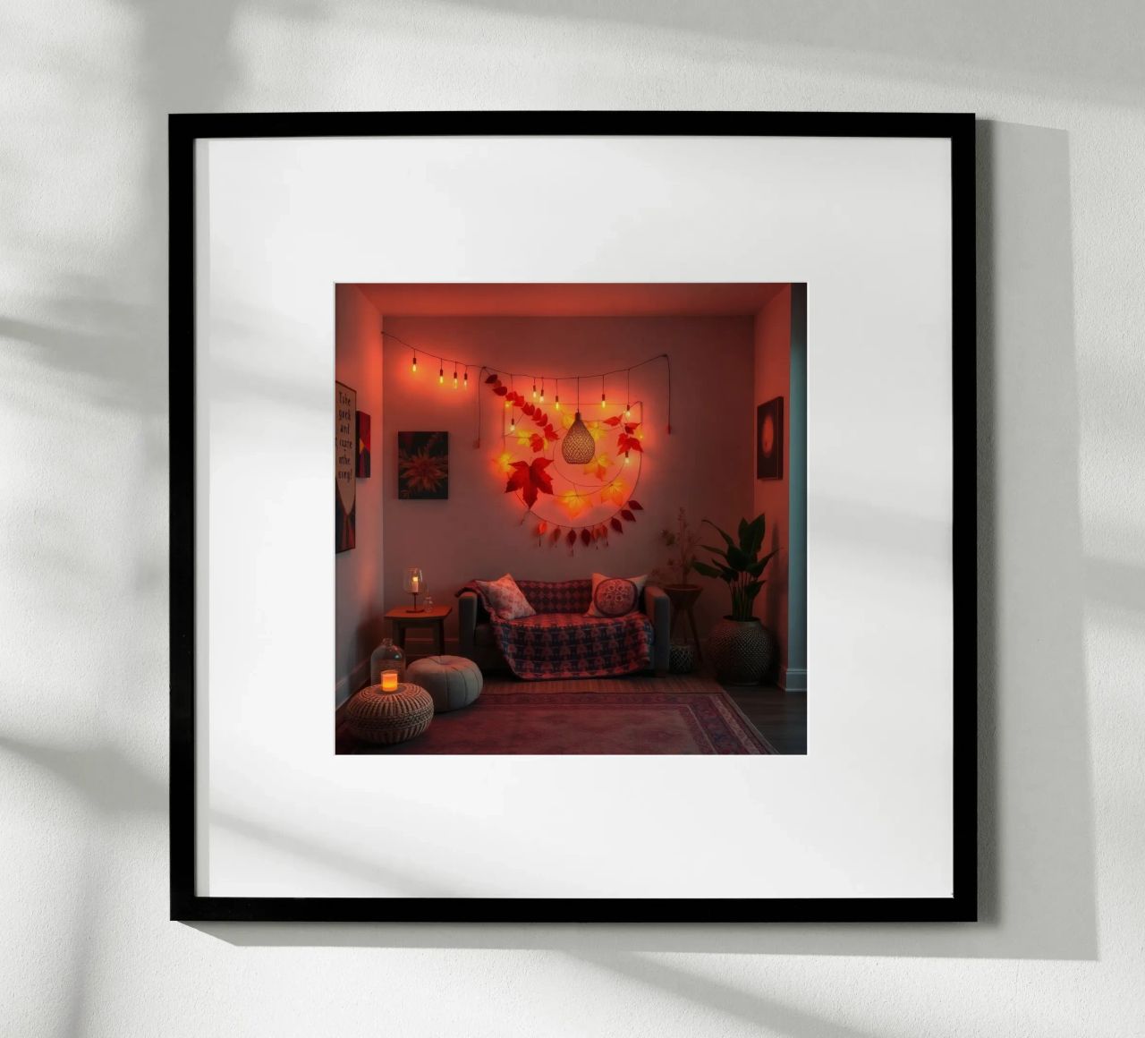 Cozy living room with autumn decorations and warm lighting poster by DesignDoodle