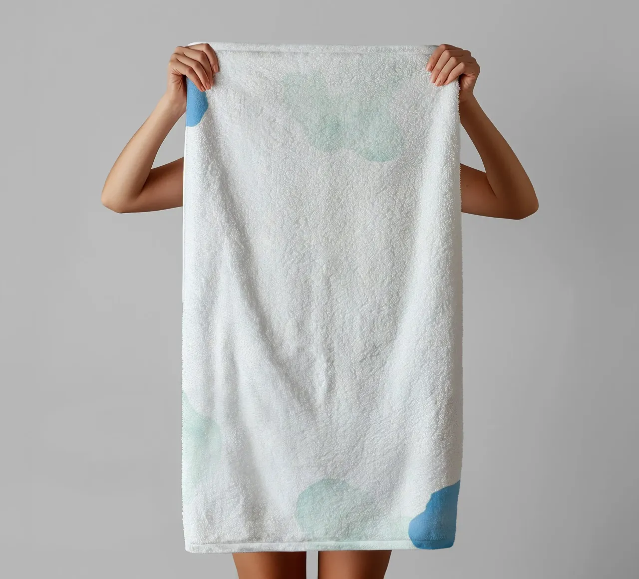 Watercolor abstract design featuring soft blues and greens towel by DesignDoodle
