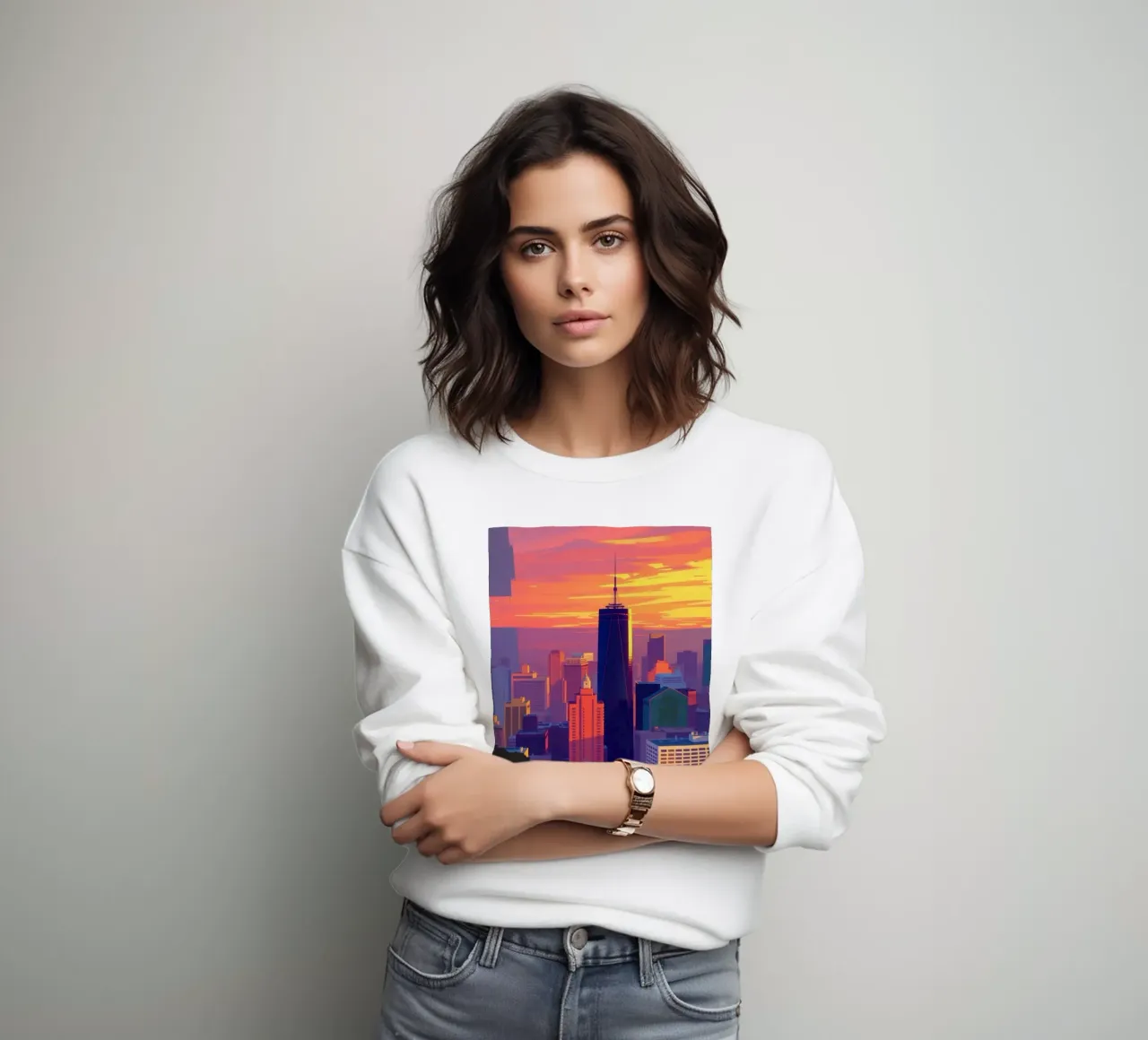 skyline della città al tramonto con gli edifici più alti felpa da DesignDoodle