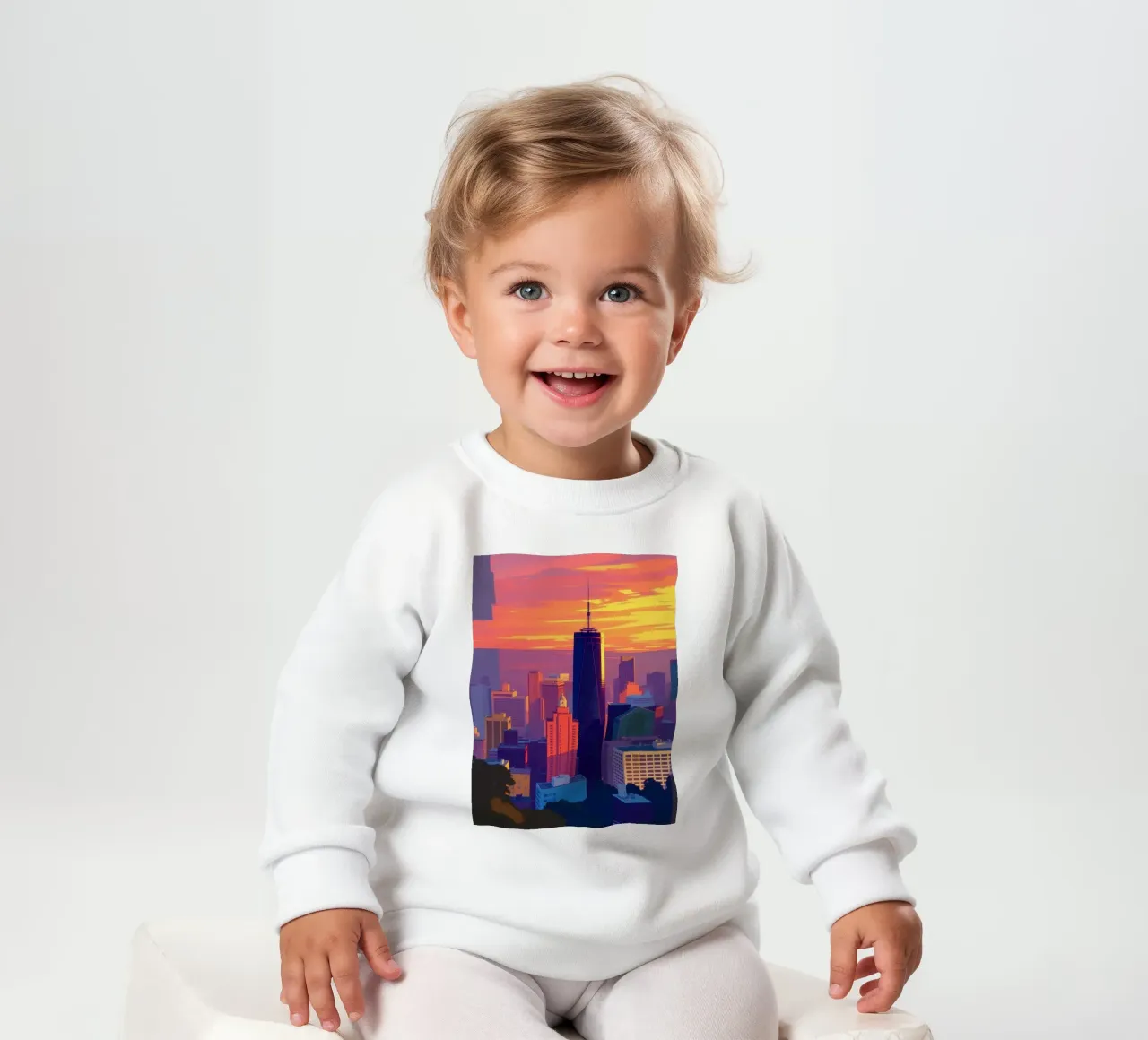 skyline della città al tramonto con gli edifici più alti felpa neonato da DesignDoodle