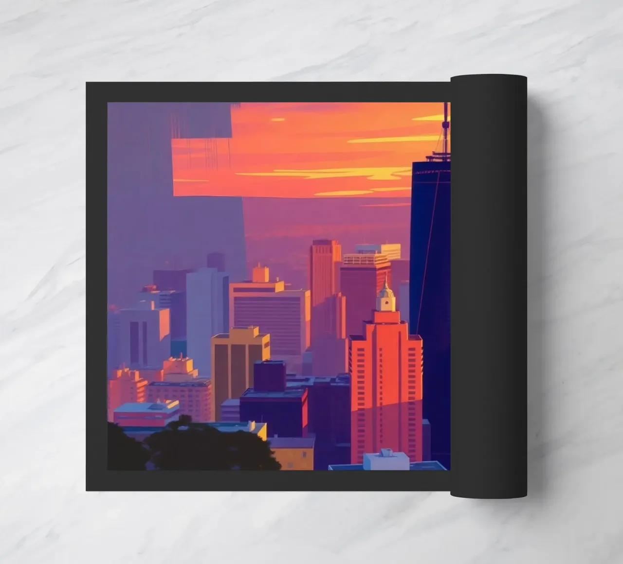 skyline della città al tramonto con gli edifici più alti zerbino da DesignDoodle