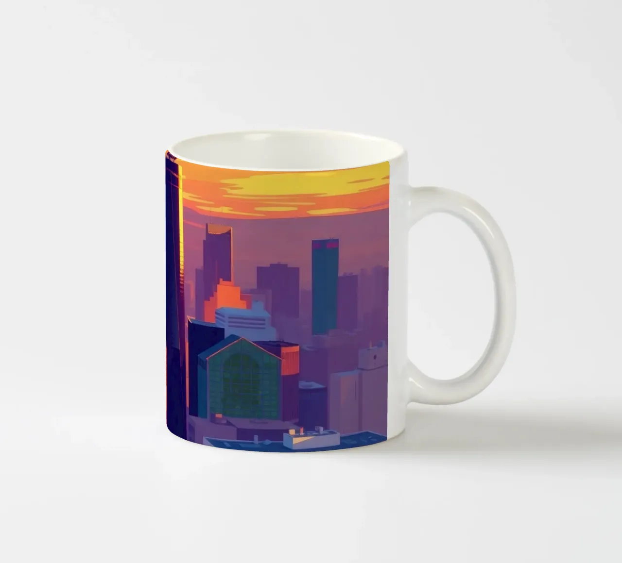 skyline della città al tramonto con gli edifici più alti tazza in ceramica da DesignDoodle