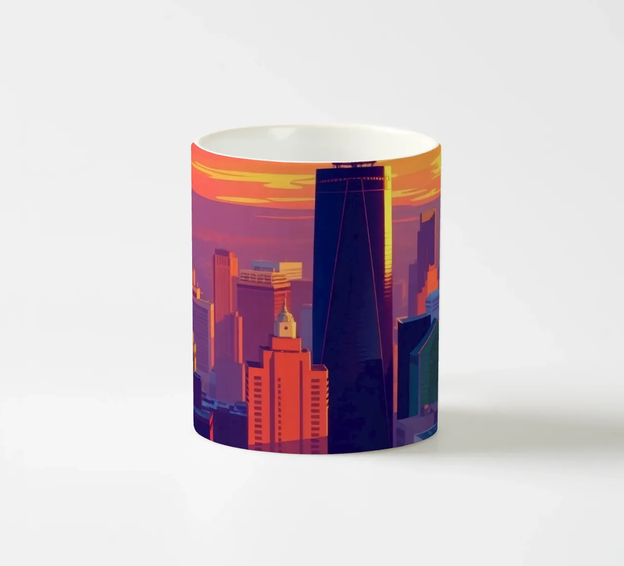 skyline della città al tramonto con gli edifici più alti tazza in ceramica da DesignDoodle