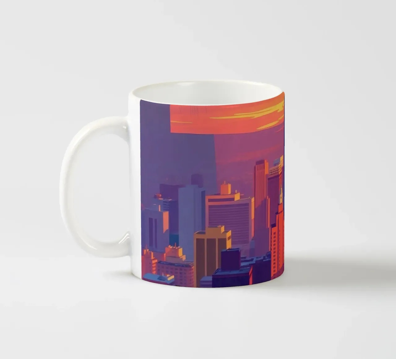 skyline della città al tramonto con gli edifici più alti tazza in ceramica da DesignDoodle