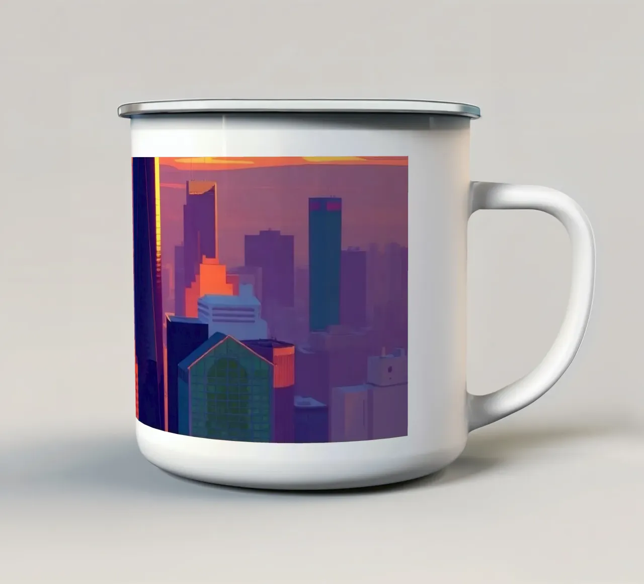 skyline della città al tramonto con gli edifici più alti tazza in smalto da DesignDoodle