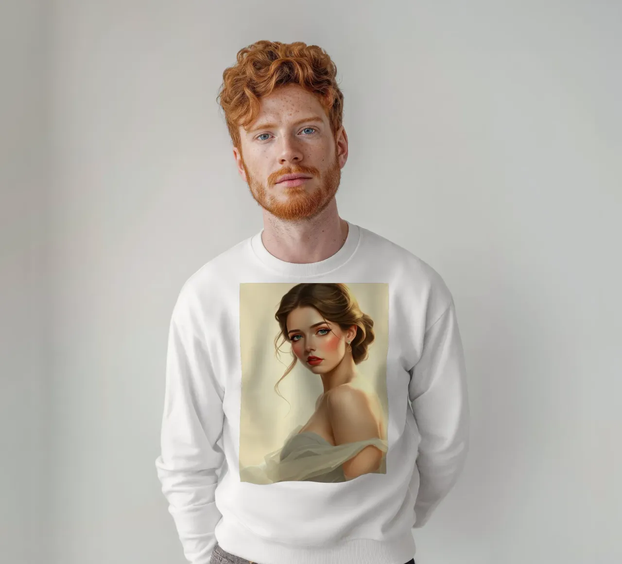 Donna elegante con un trucco morbido e un'acconciatura alla moda felpa da DesignDoodle