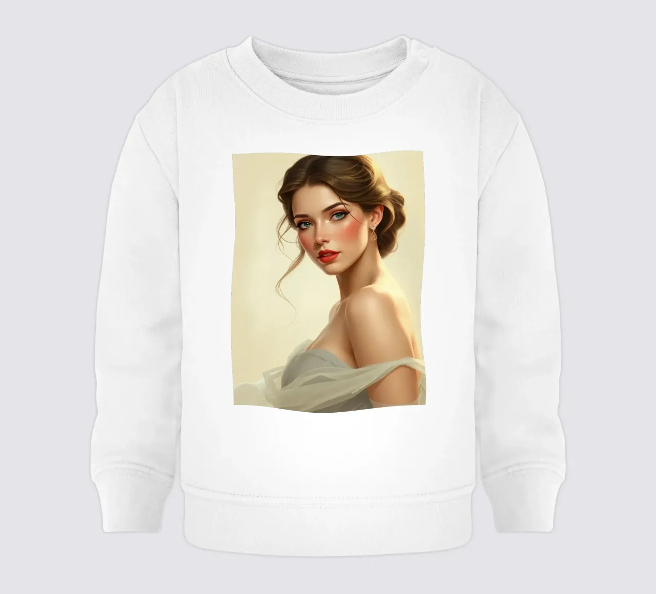 Donna elegante con un trucco morbido e un'acconciatura alla moda felpa neonato da DesignDoodle