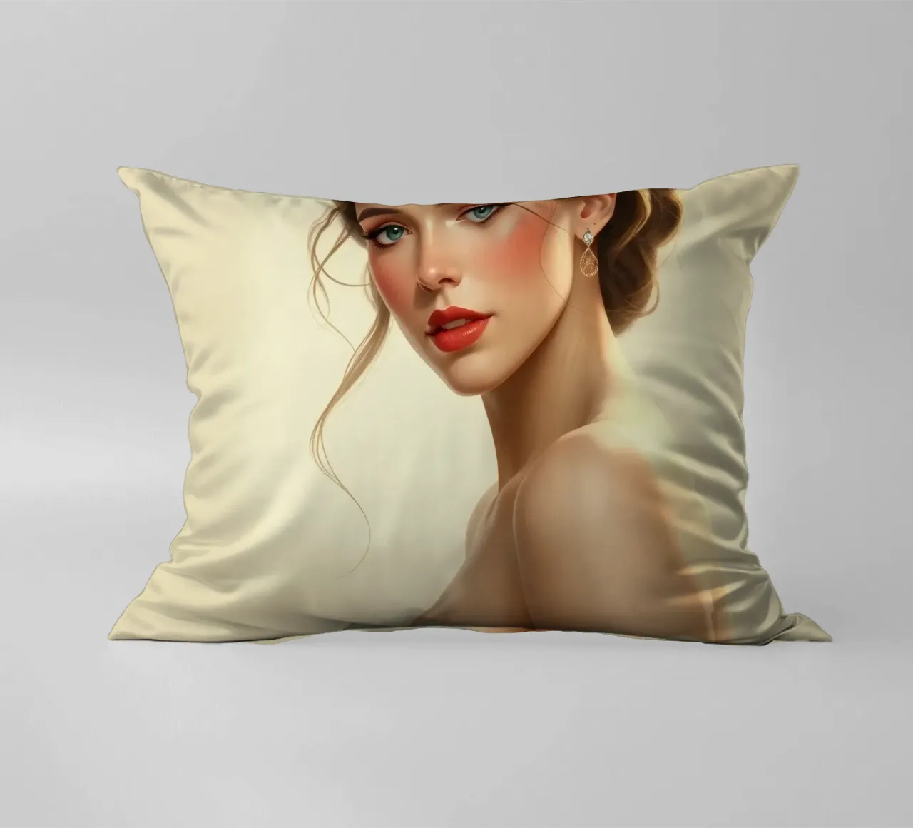 Donna elegante con un trucco morbido e un'acconciatura alla moda cuscino da DesignDoodle