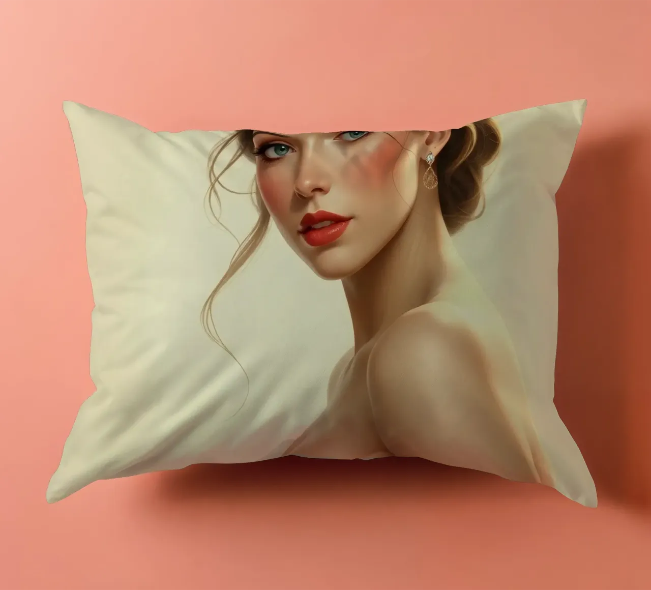 Donna elegante con un trucco morbido e un'acconciatura alla moda cuscino da DesignDoodle