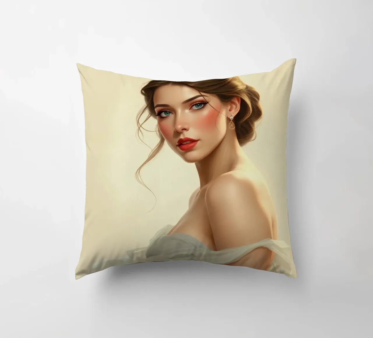 Donna elegante con un trucco morbido e un'acconciatura alla moda cuscino da DesignDoodle