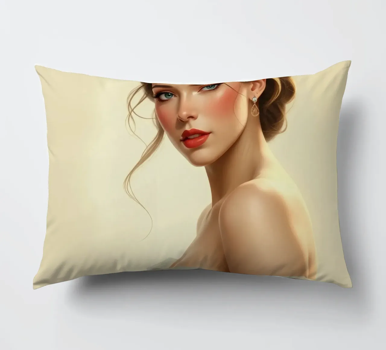 Donna elegante con un trucco morbido e un'acconciatura alla moda cuscino da DesignDoodle