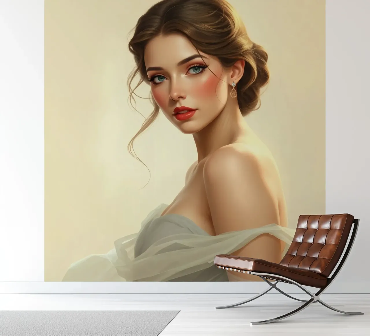 Elegant woman with soft makeup and a stylish hairstyle photo wallpaper by DesignDoodle