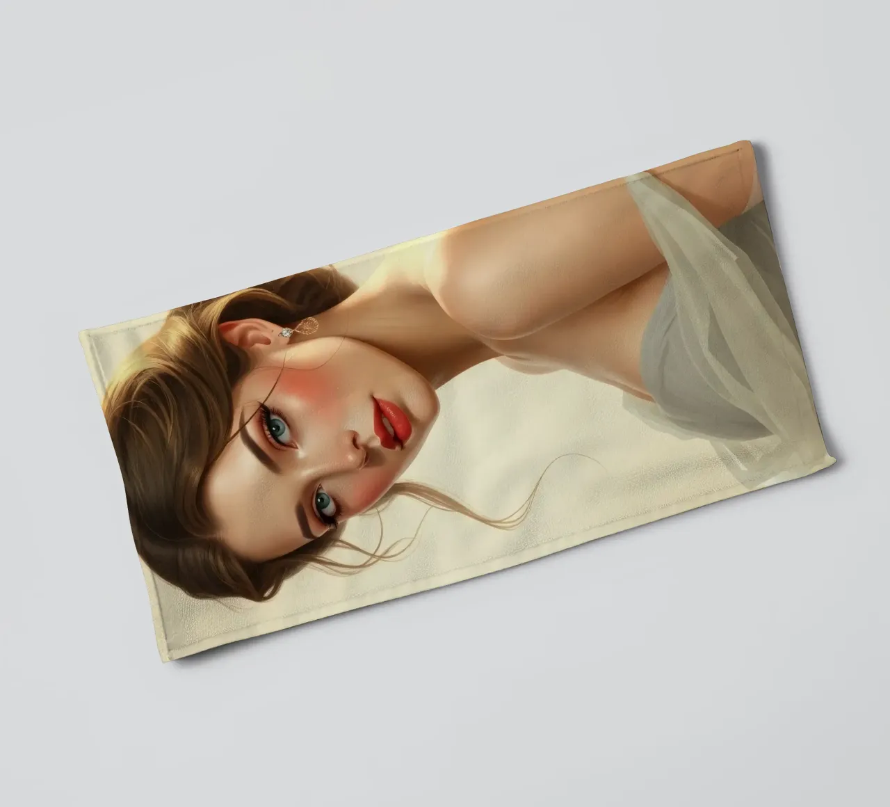 Mujer elegante con un maquillaje suave y un peinado con estilo toalla de baño de DesignDoodle