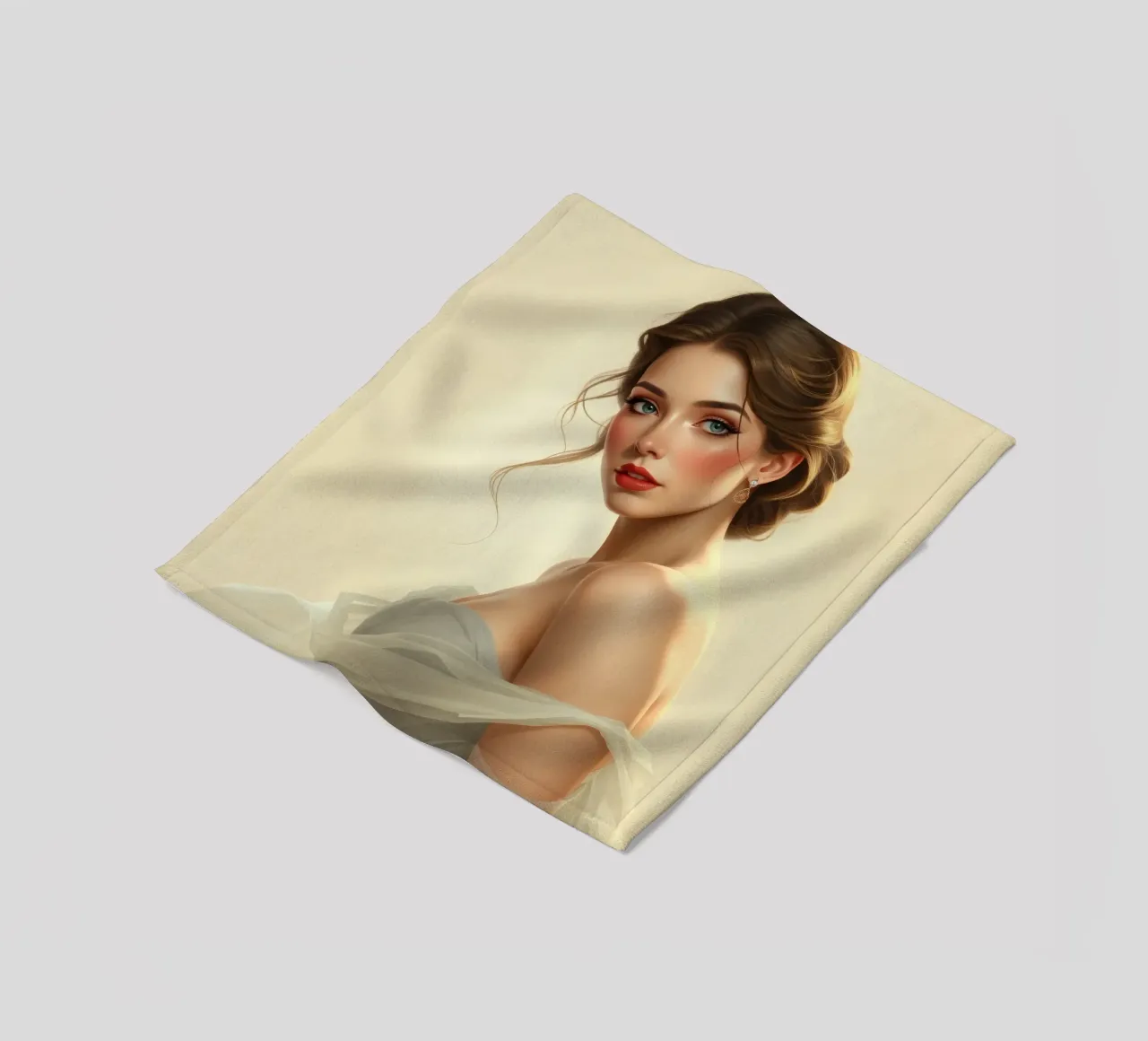 Donna elegante con un trucco morbido e un'acconciatura alla moda coperta in pile da DesignDoodle