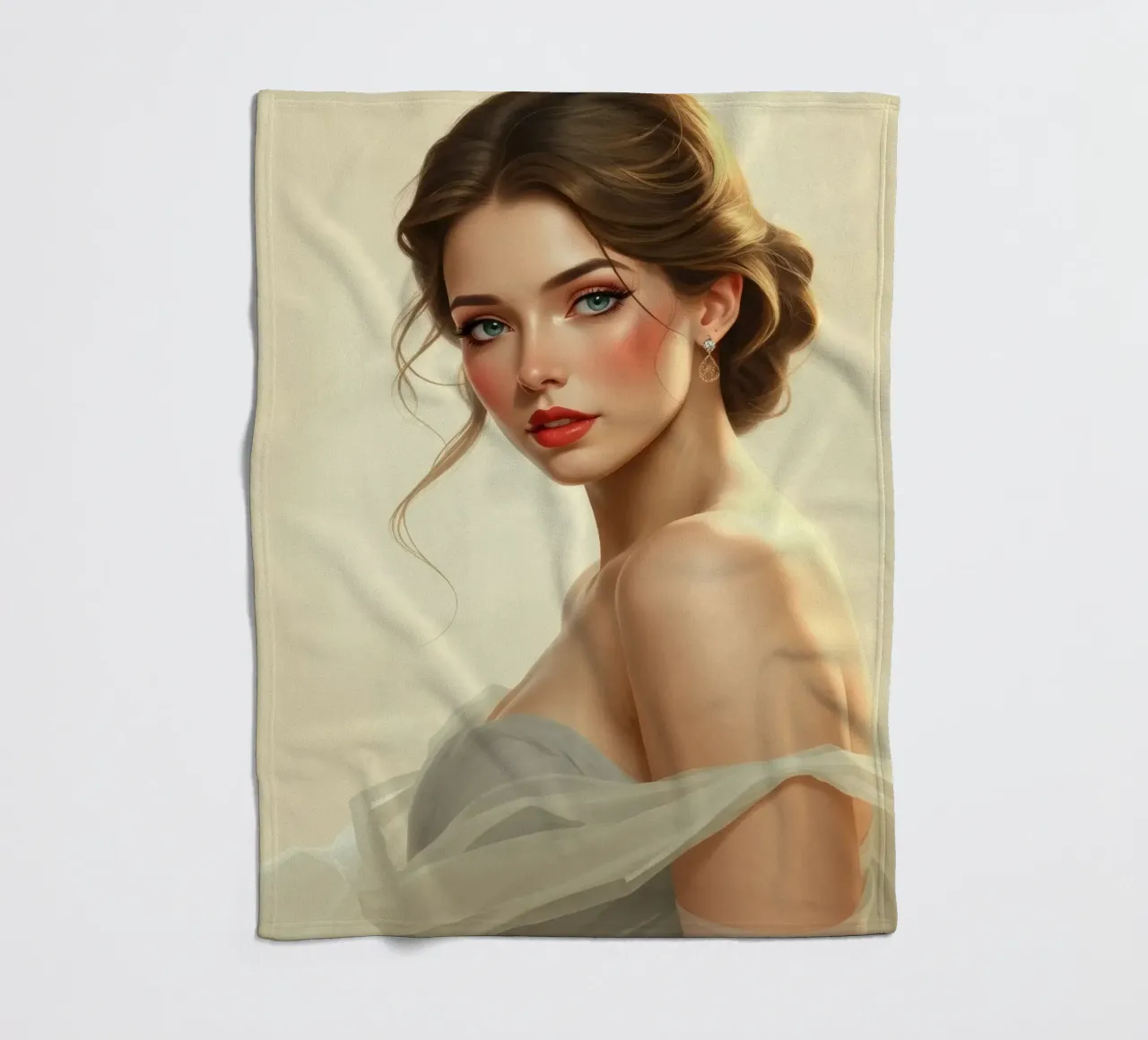 Donna elegante con un trucco morbido e un'acconciatura alla moda coperta in pile da DesignDoodle