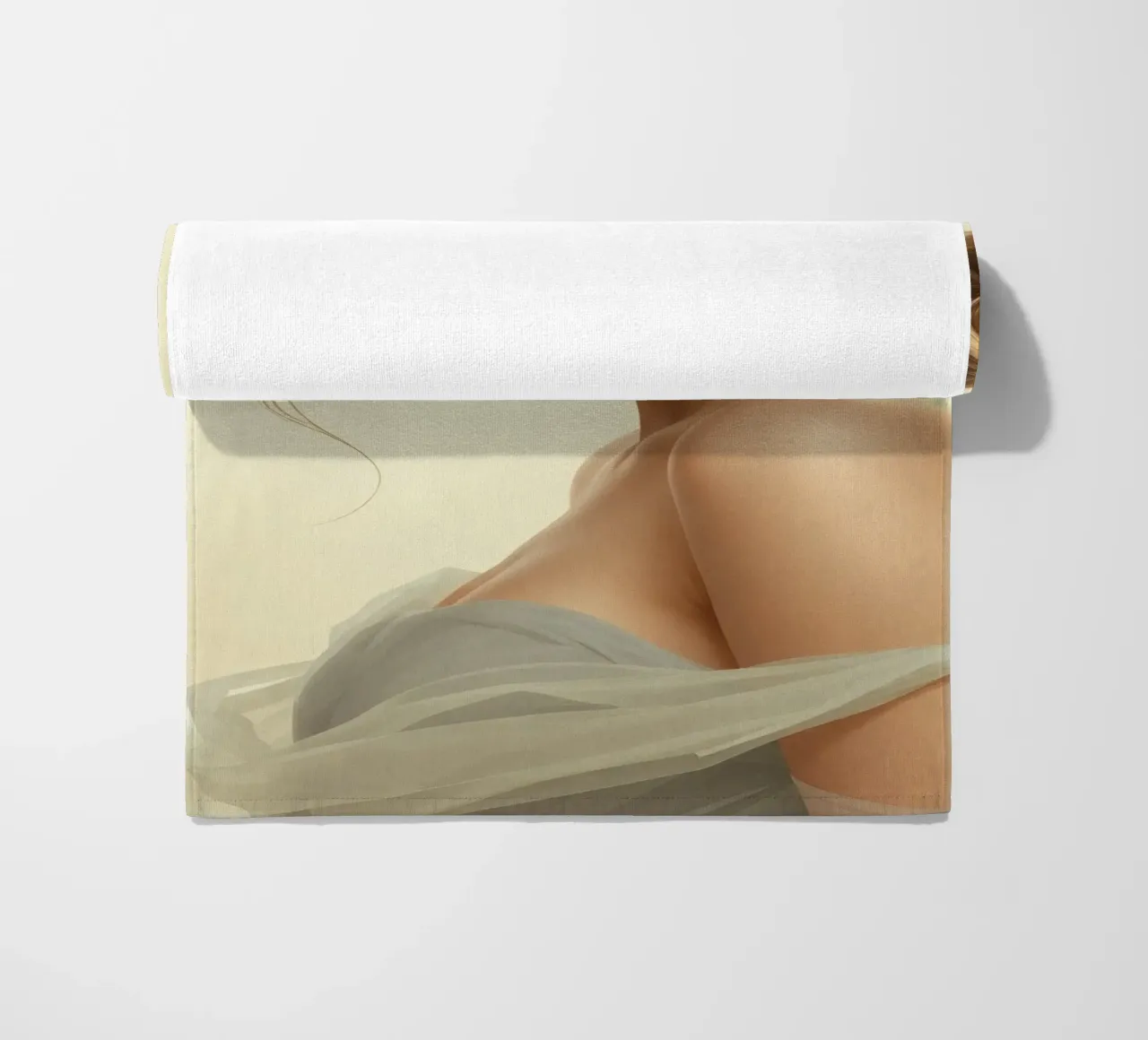 Donna elegante con un trucco morbido e un'acconciatura alla moda telo mare da DesignDoodle