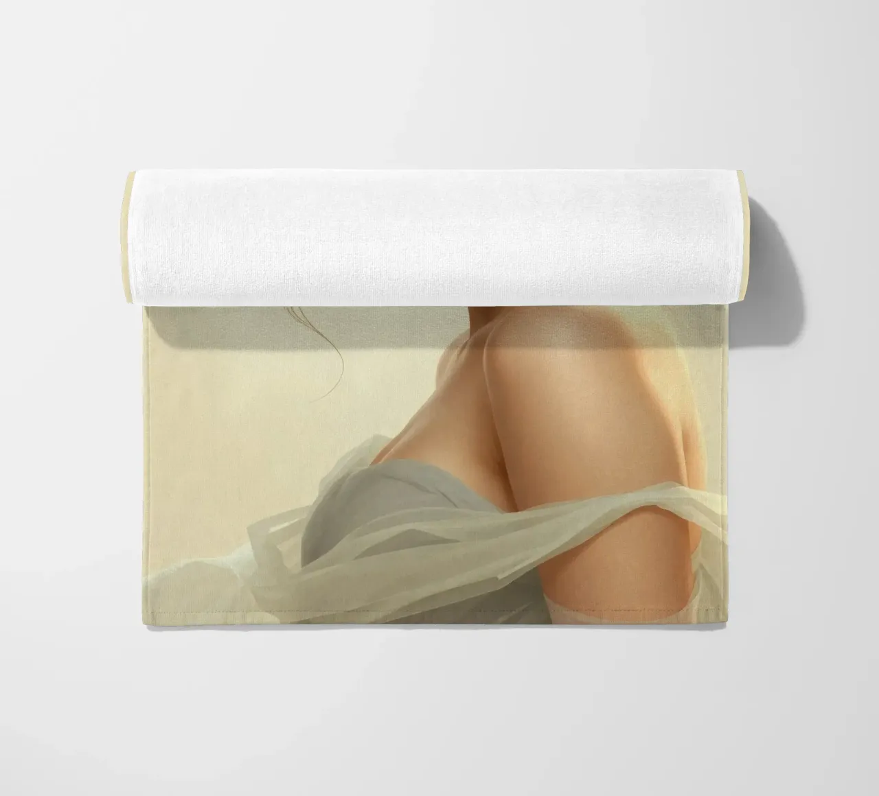 Donna elegante con un trucco morbido e un'acconciatura alla moda telo mare da DesignDoodle