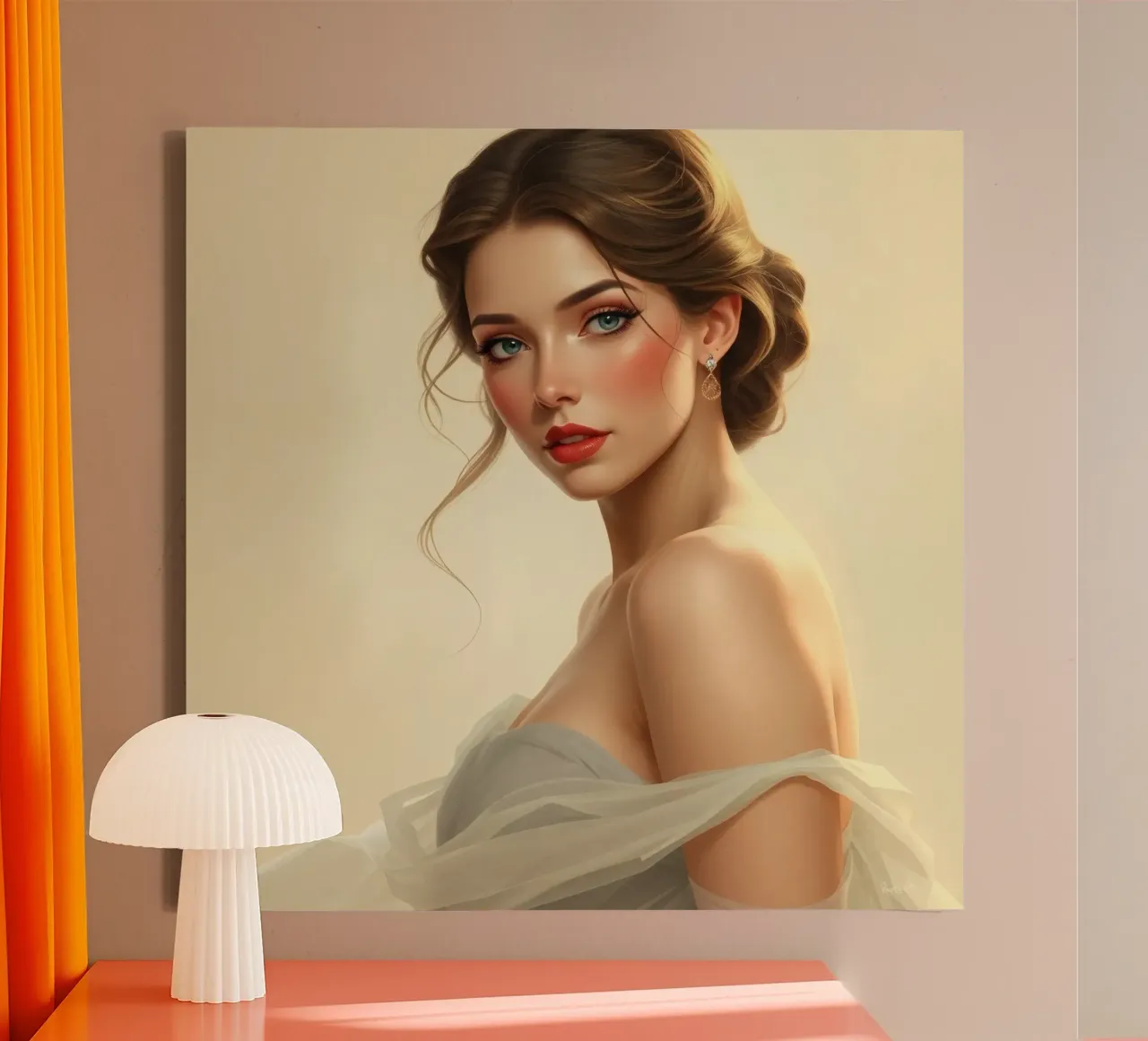 Elegant woman with soft makeup and a stylish hairstyle canvas by DesignDoodle