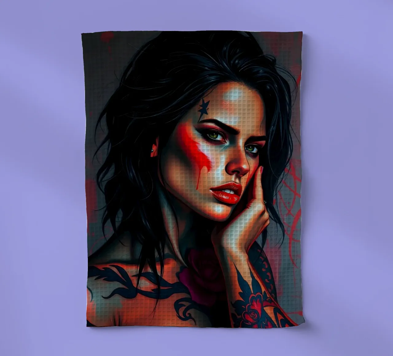 Ritratto artistico di una donna con tatuaggi di grande effetto canovaccio da cucina da DesignDoodle
